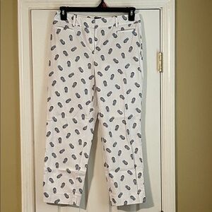 Talbots White Pants with Blue Pineapple Design Size 4 Excellent Condition